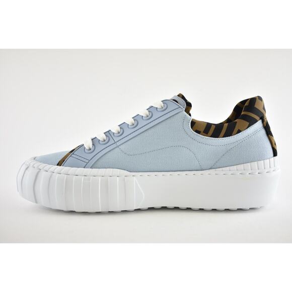 Fendi Force Sky Blue Canvas White Platform FF Logo Low Top Trainer Sneaker 35.5 - Picture 9 of 12